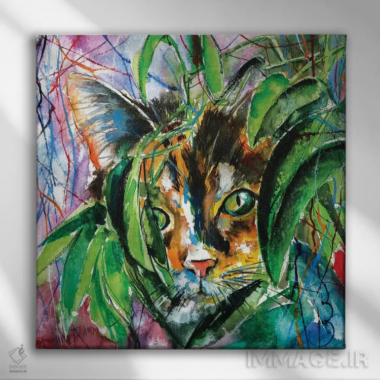 تابلو گربهٔ بازیگوش اثر آنا بریجیتا کوواچ - نمای روبهرو روی دیوار