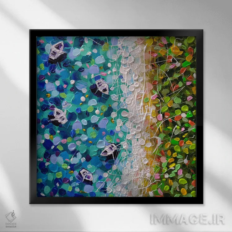 تابلو بهشت تابستانی با قایقهای بادبانی اثر آلیاکساندرا تسسارسکایا - نمای قابدار مشکی