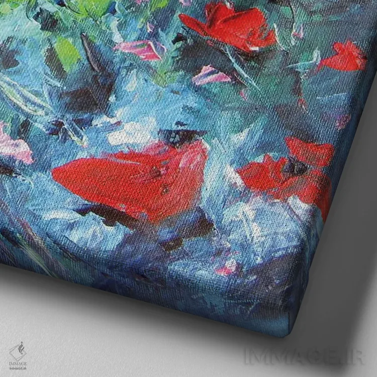 تابلو شقایقها در باغ اثر آنا بریجیتا کوواچ - نمای نزدیک بافت بوم