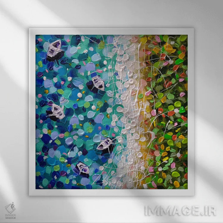 تابلو بهشت تابستانی با قایقهای بادبانی اثر آلیاکساندرا تسسارسکایا - نمای قابدار سفید