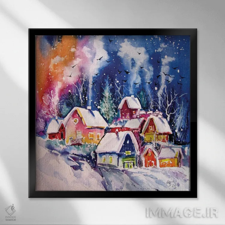 تابلو روستای یخزده ۲ اثر آنا بریجیتا کوواچ - نمای قابدار مشکی