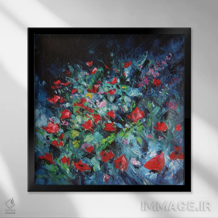 تابلو شقایقها در باغ اثر آنا بریجیتا کوواچ - نمای قابدار مشکی