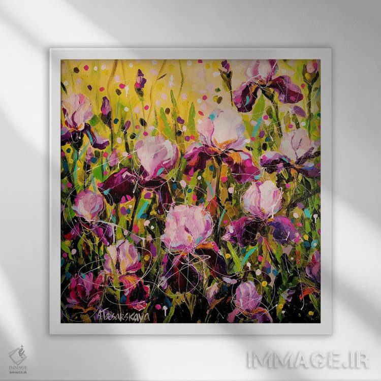 تابلو مزرعهٔ زنبق اثر آلیاکساندرا تسسارسکایا - نمای قابدار سفید