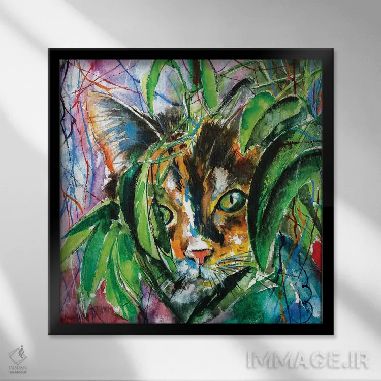 تابلو گربهٔ بازیگوش اثر آنا بریجیتا کوواچ - نمای قابدار مشکی