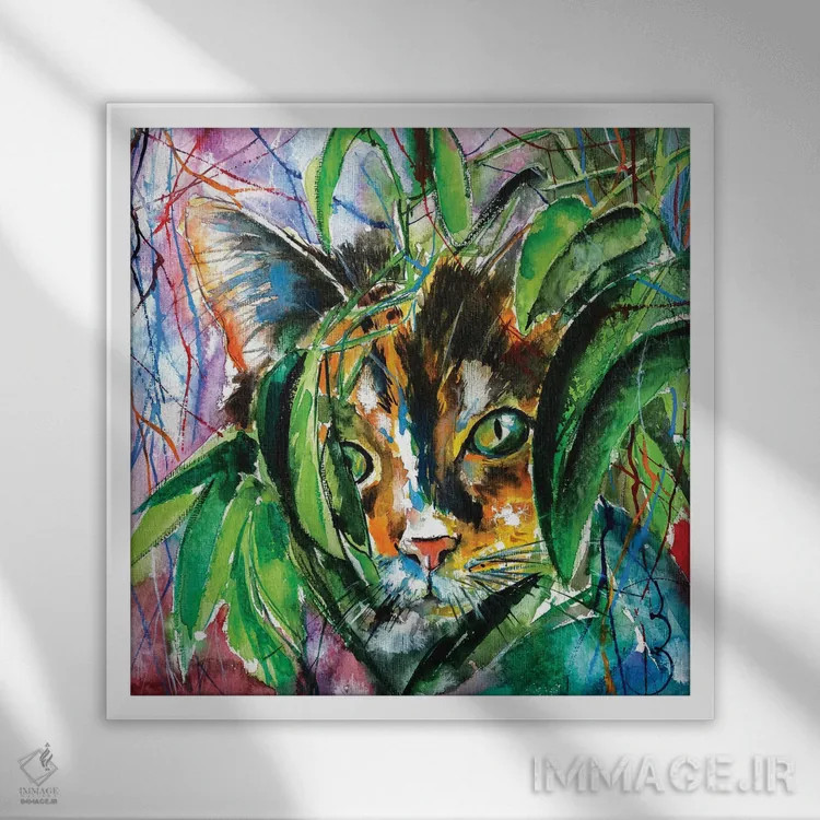 تابلو گربهٔ بازیگوش اثر آنا بریجیتا کوواچ - نمای قابدار سفید