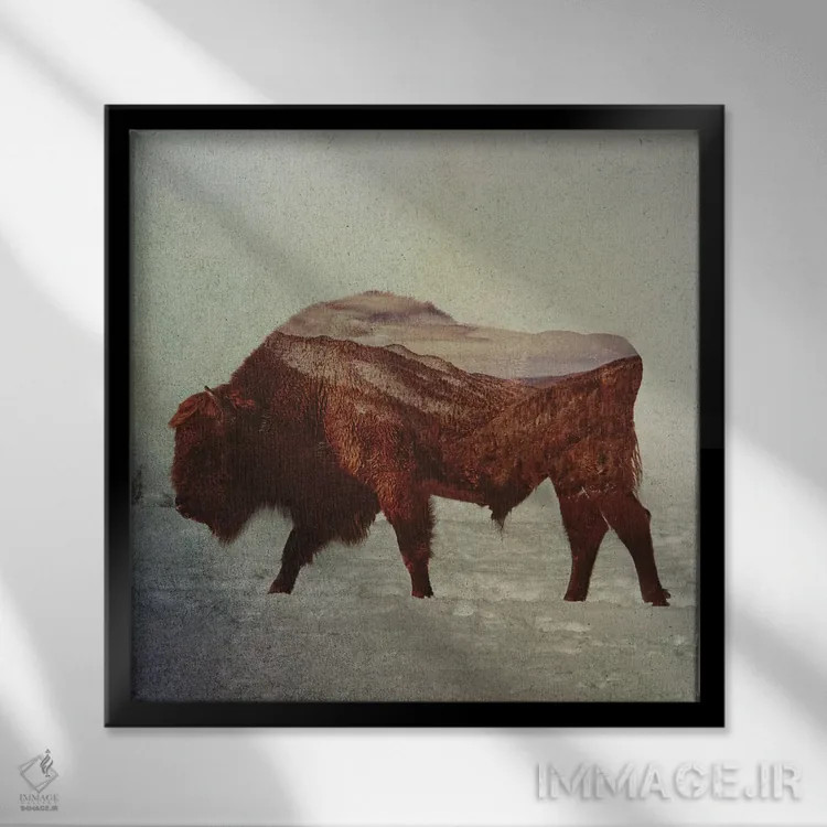 تابلو گاومیش آمریکایی II اثر آندریاس لیه - نمای قابدار مشکی