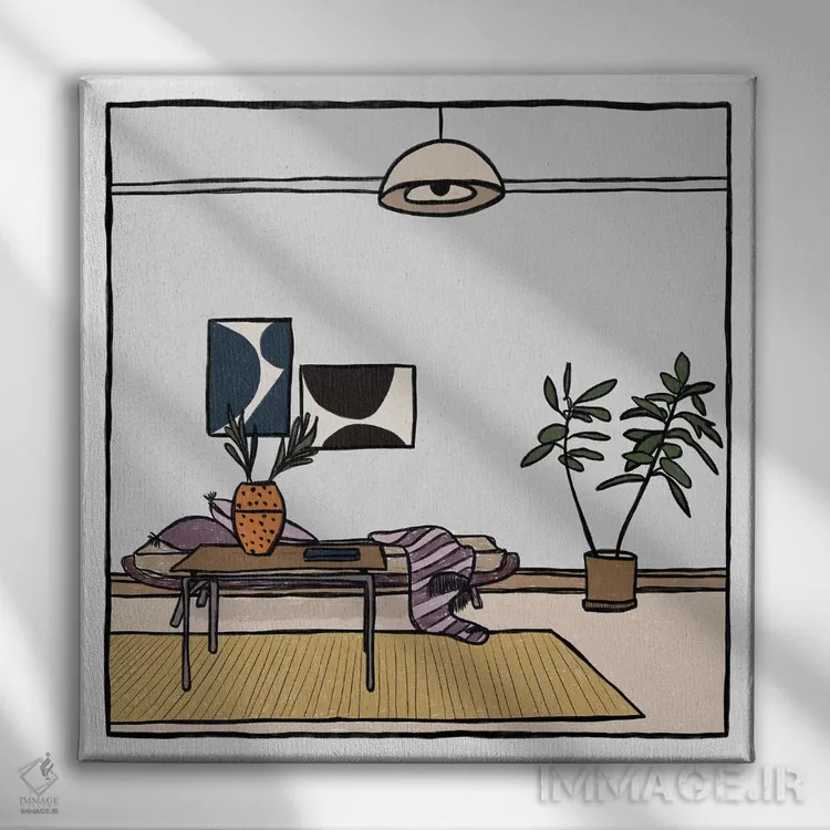 تابلو اتاق نشیمن با درخت فیکوس اثر آلیسا گالیتسینا - نمای روبهرو روی دیوار