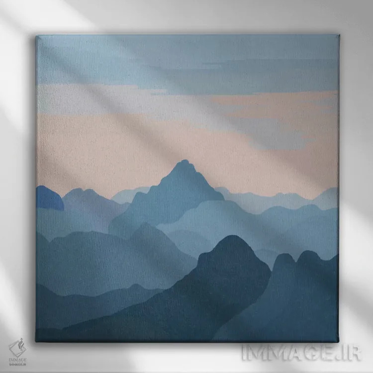 تابلو غروب پاستلی بر فراز کوههای آبی اثر آلیسا گالیتسینا - نمای روبهرو روی دیوار