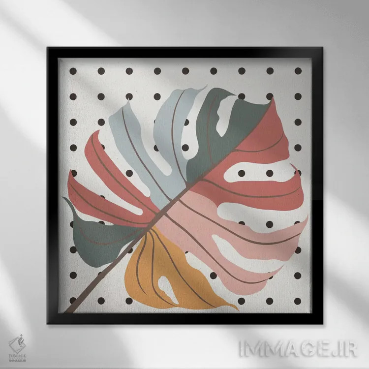 تابلو برگ مانسترا رنگارنگ اثر آلیسا گالیتسینا - نمای قابدار مشکی