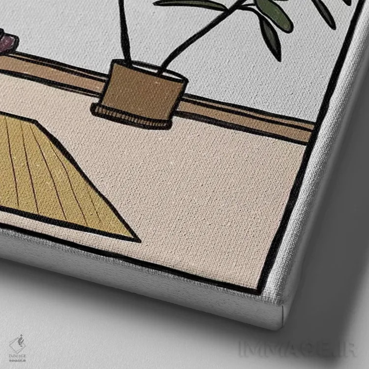 تابلو اتاق نشیمن با درخت فیکوس اثر آلیسا گالیتسینا - نمای نزدیک بافت بوم