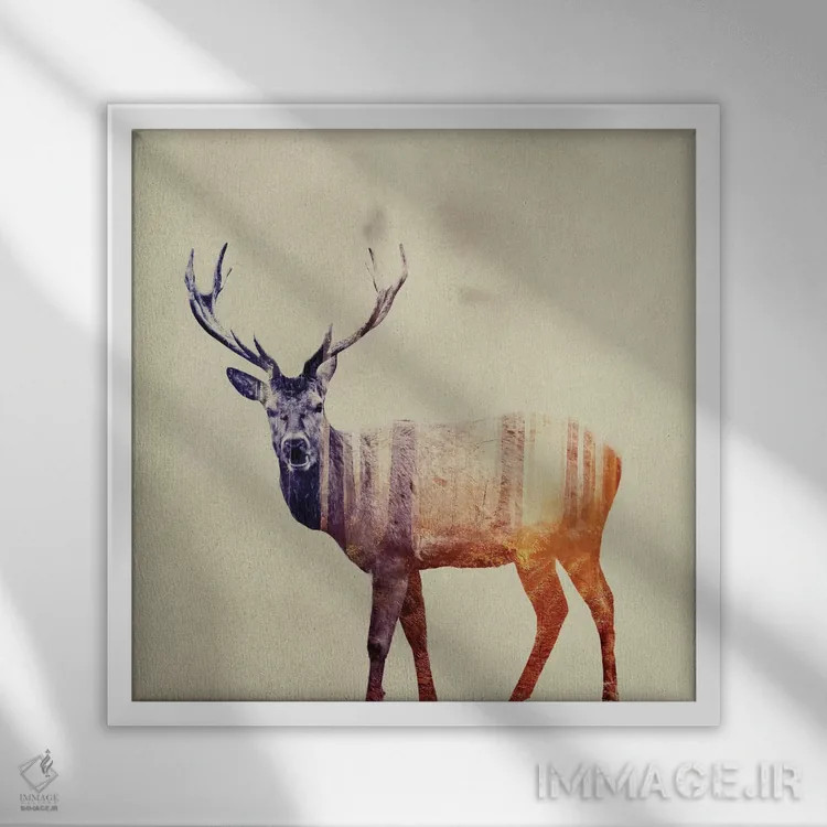 تابلو گوزن I اثر آندریاس لیه - نمای قابدار سفید