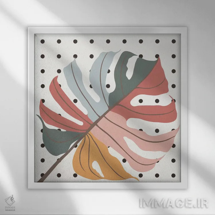 تابلو برگ مانسترا رنگارنگ اثر آلیسا گالیتسینا - نمای قابدار سفید