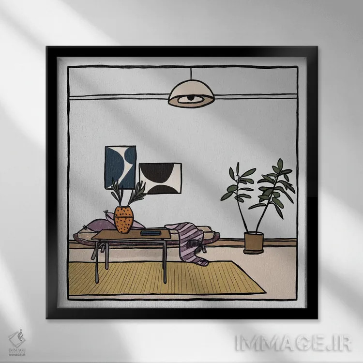 تابلو اتاق نشیمن با درخت فیکوس اثر آلیسا گالیتسینا - نمای قابدار مشکی