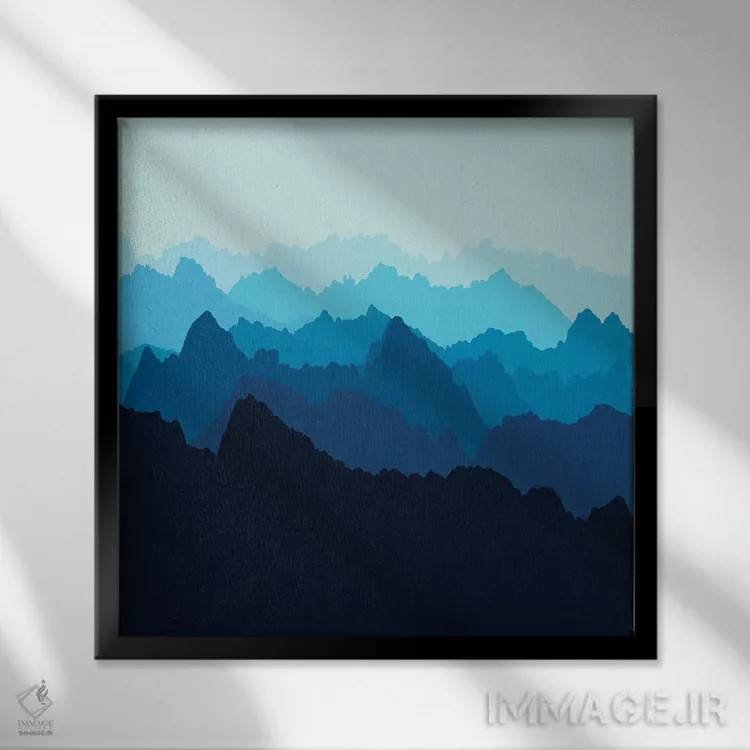 تابلو کوهها در مه آبی اثر آلیسا گالیتسینا - نمای قابدار مشکی