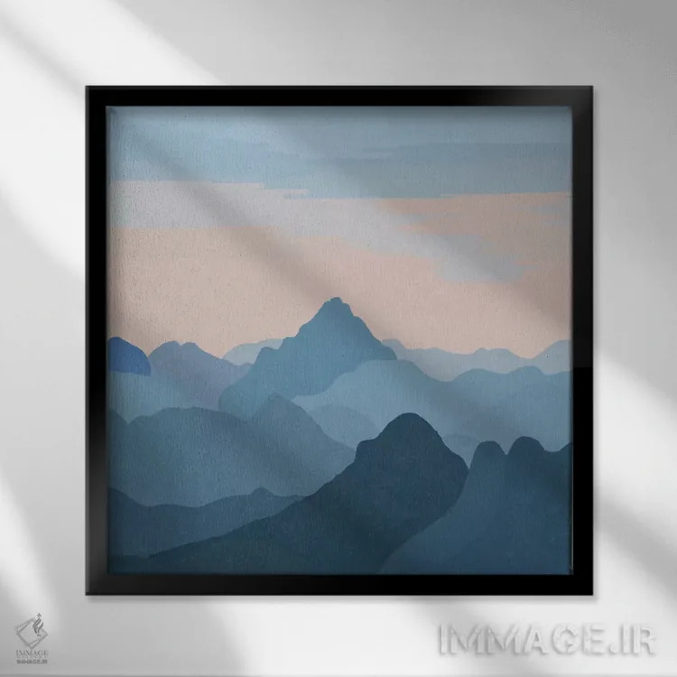 تابلو غروب پاستلی بر فراز کوههای آبی اثر آلیسا گالیتسینا - نمای قابدار مشکی