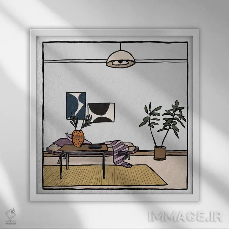 تابلو اتاق نشیمن با درخت فیکوس اثر آلیسا گالیتسینا - نمای قابدار سفید