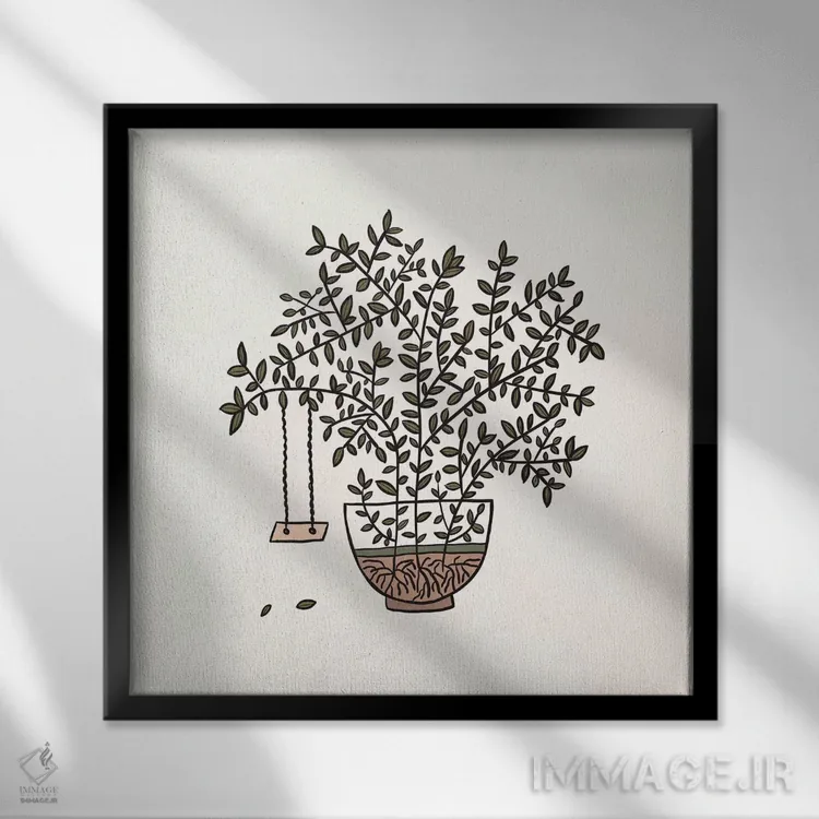 تابلو حیاط گلدانی اثر آلیسا گالیتسینا - نمای قابدار مشکی