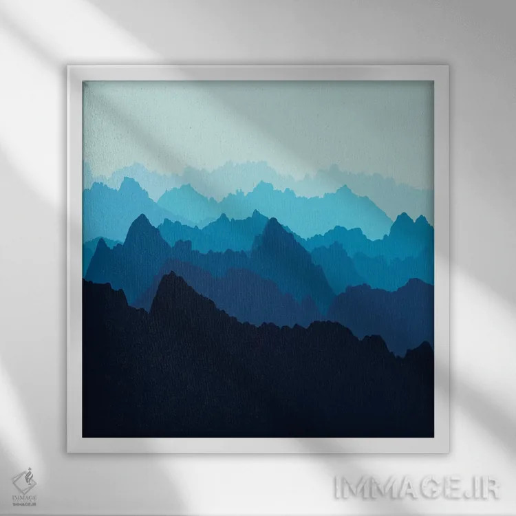 تابلو کوهها در مه آبی اثر آلیسا گالیتسینا - نمای قابدار سفید
