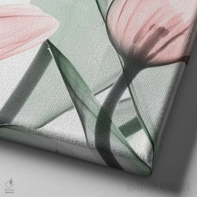 تابلو لالههای صورتی لطیف I اثر آلبرت کوئتسیِر - نمای نزدیک بافت بوم