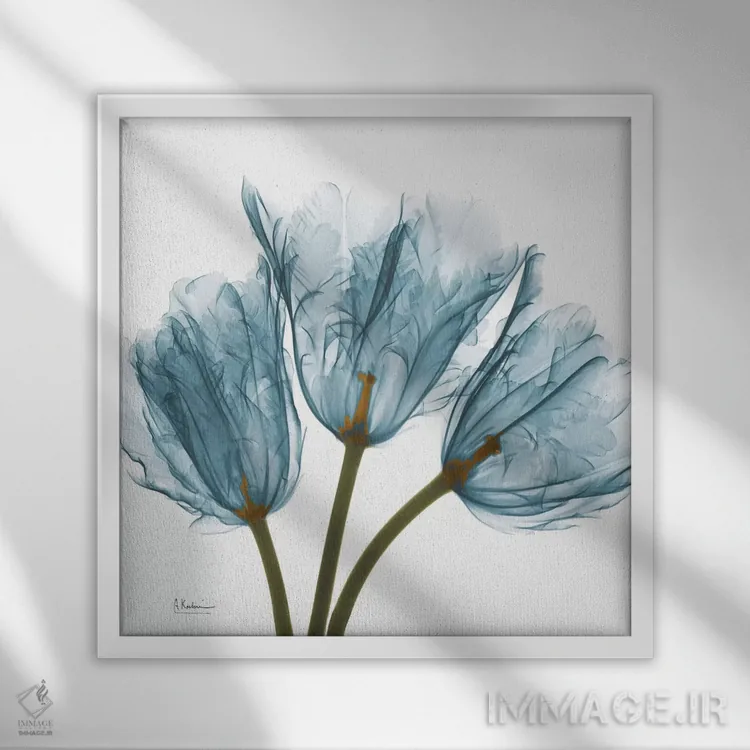 تابلو لالههای آبی اثر آلبرت کوئتسیِر - نمای قابدار سفید