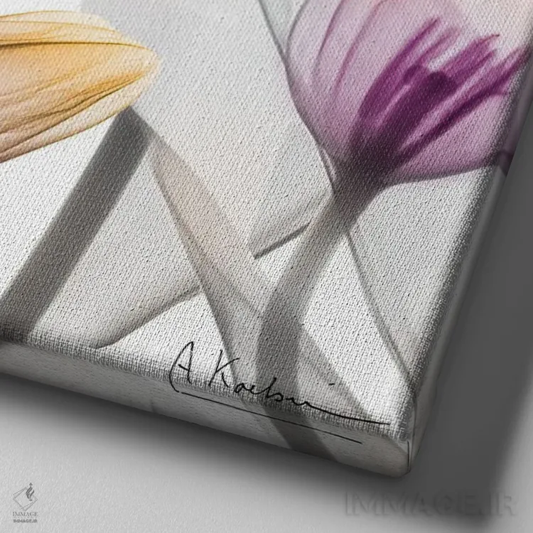 تابلو لالههای طلوع آفتاب I اثر آلبرت کوئتسیِر - نمای نزدیک بافت بوم