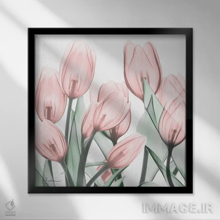 تابلو لالههای صورتی لطیف I اثر آلبرت کوئتسیِر - نمای قابدار مشکی
