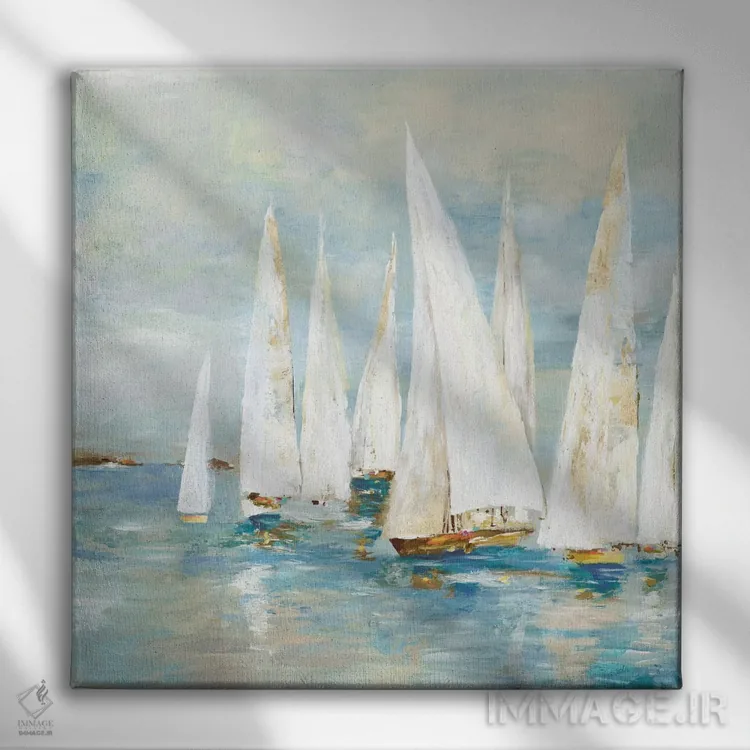 تابلو قایقهای بادبانی سفید اثر آلیسون پیرس - نمای روبهرو روی دیوار