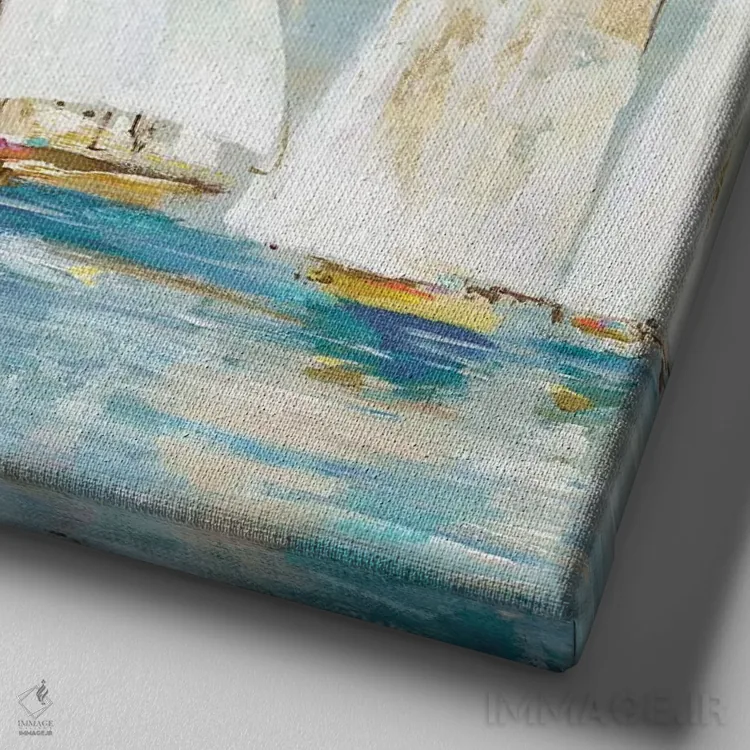 تابلو قایقهای بادبانی سفید اثر آلیسون پیرس - نمای نزدیک بافت بوم