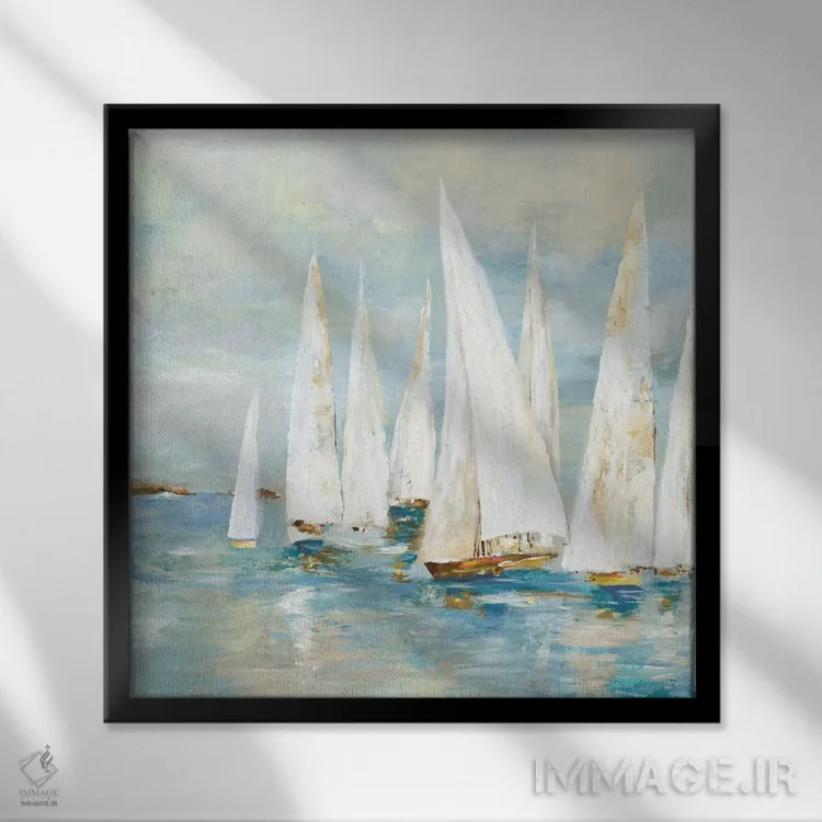تابلو قایقهای بادبانی سفید اثر آلیسون پیرس - نمای قابدار مشکی
