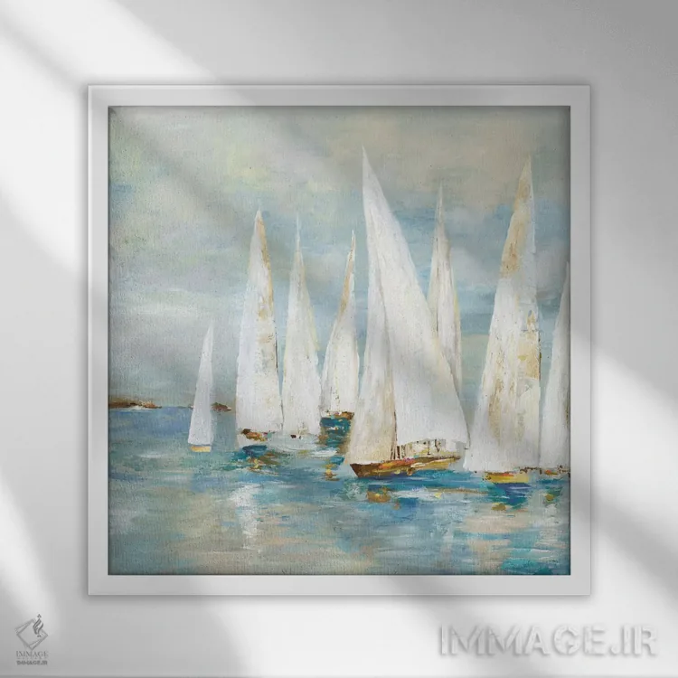 تابلو قایقهای بادبانی سفید اثر آلیسون پیرس - نمای قابدار سفید