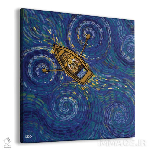 تابلو قایقرانی در دریاچهای پرستاره اثر علیرضا کریمی مقدم (هنرمند ایرانی) - نمای پرسپکتیو محصول