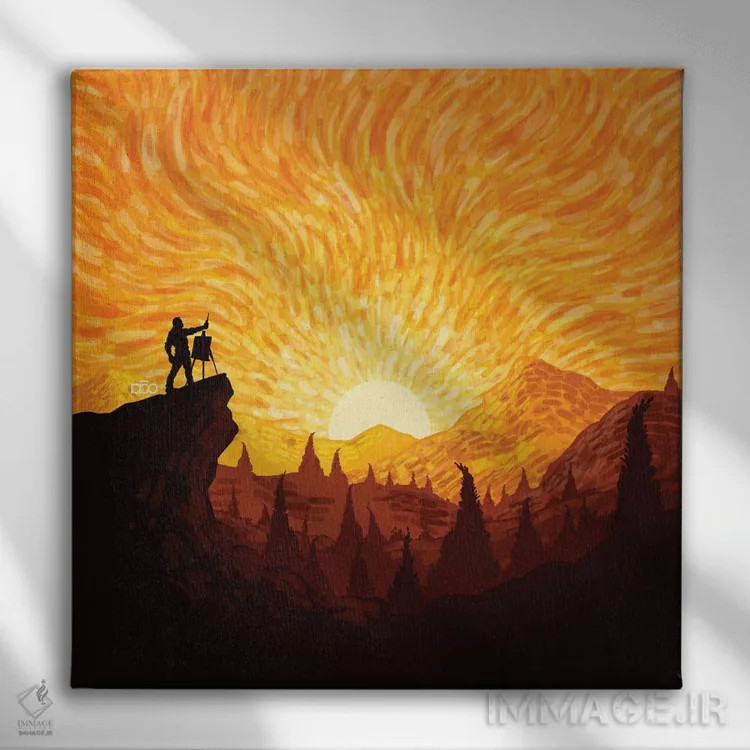 تابلو طلوع کوهستان اثر علیرضا کریمی مقدم (هنرمند ایرانی) - نمای روبهرو روی دیوار