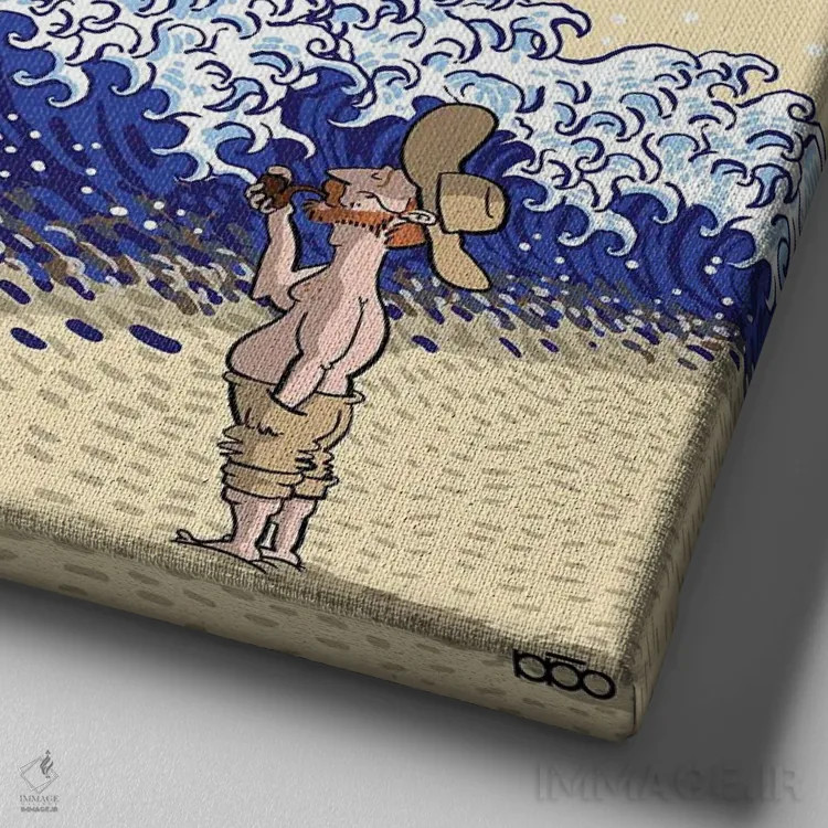 تابلو امواج ژاپنی اثر علیرضا کریمی مقدم (هنرمند ایرانی) - نمای نزدیک بافت بوم