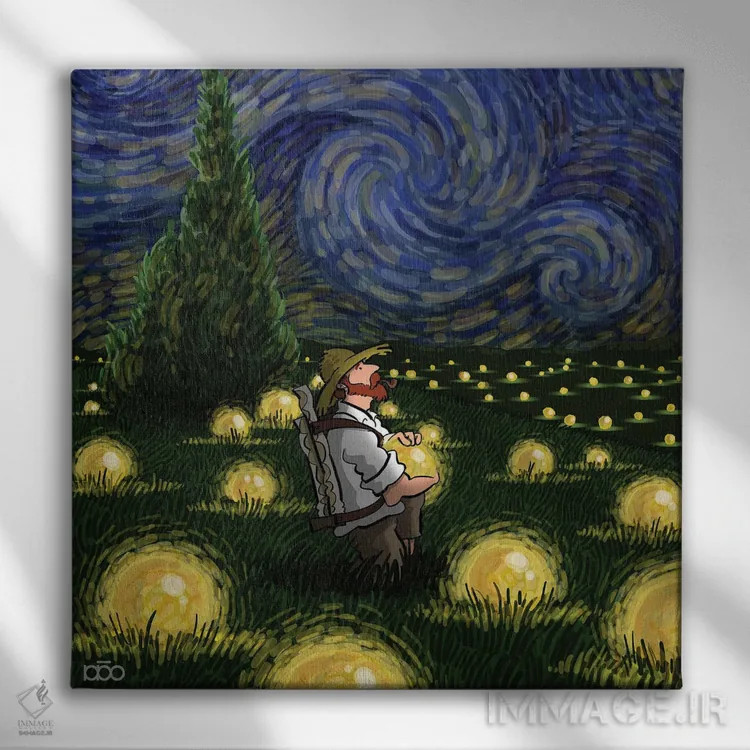 تابلو گوی بلورین پرستاره اثر علیرضا کریمی مقدم (هنرمند ایرانی) - نمای روبهرو روی دیوار