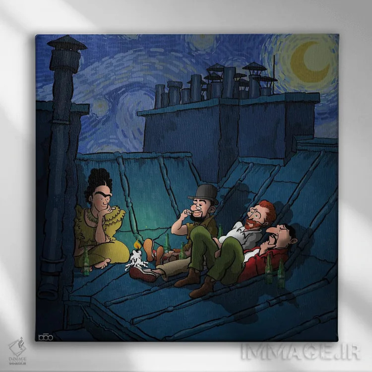 تابلو دیدار زیر نور ماه اثر علیرضا کریمی مقدم (هنرمند ایرانی) - نمای روبهرو روی دیوار