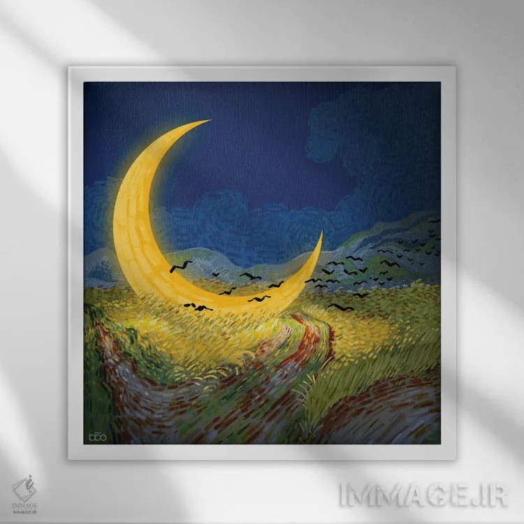 تابلو ماهِ آخرین شب اثر علیرضا کریمی مقدم (هنرمند ایرانی) - نمای قابدار سفید