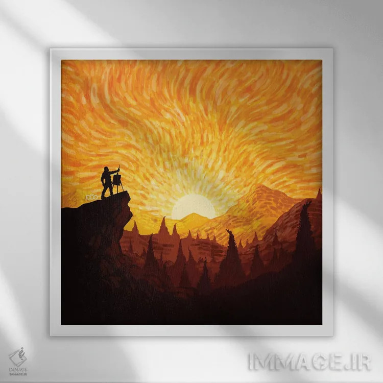 تابلو طلوع کوهستان اثر علیرضا کریمی مقدم (هنرمند ایرانی) - نمای قابدار سفید