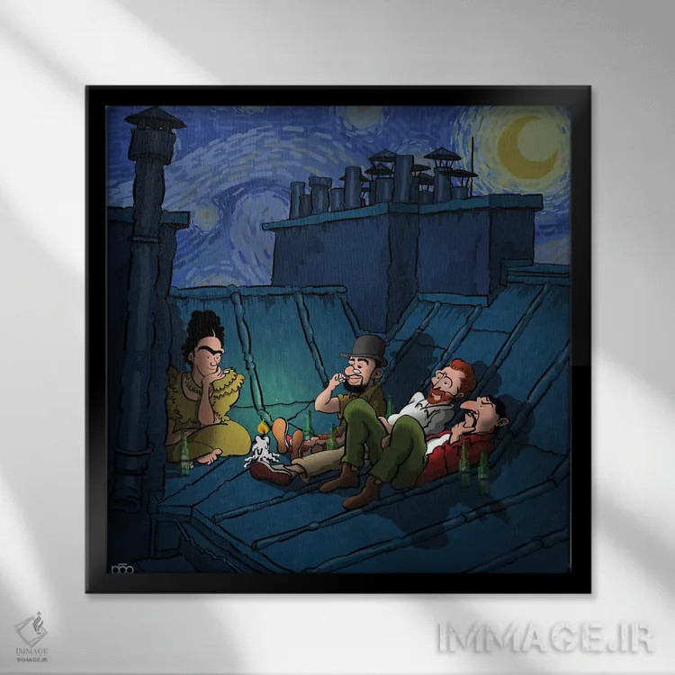 تابلو دیدار زیر نور ماه اثر علیرضا کریمی مقدم (هنرمند ایرانی) - نمای قابدار مشکی