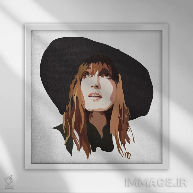 تابلو فلورنس ولش (خواننده بریتانیایی) اثر آنا مککی - نمای قابدار سفید