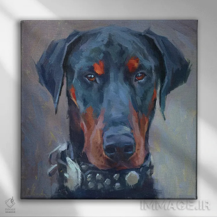 تابلو دوبرمن (سگ) اثر الکس مووچون - نمای روبهرو روی دیوار