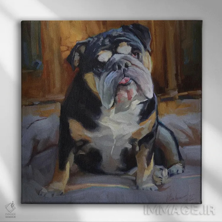تابلو نقاشی بولداگ انگلیسی اثر الکس مووچون - نمای روبهرو روی دیوار
