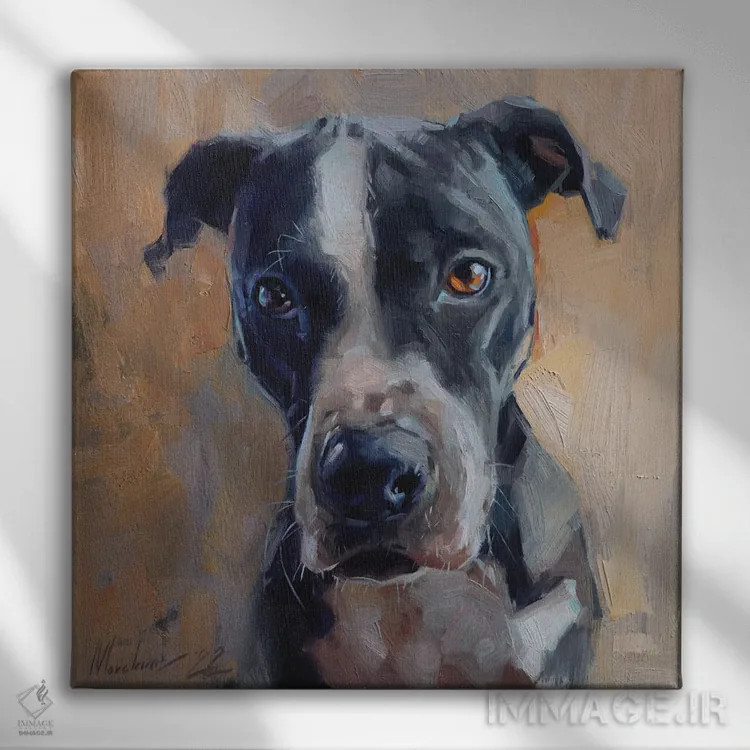 تابلو نقاشی سگ سیاه اثر الکس مووچون - نمای روبهرو روی دیوار