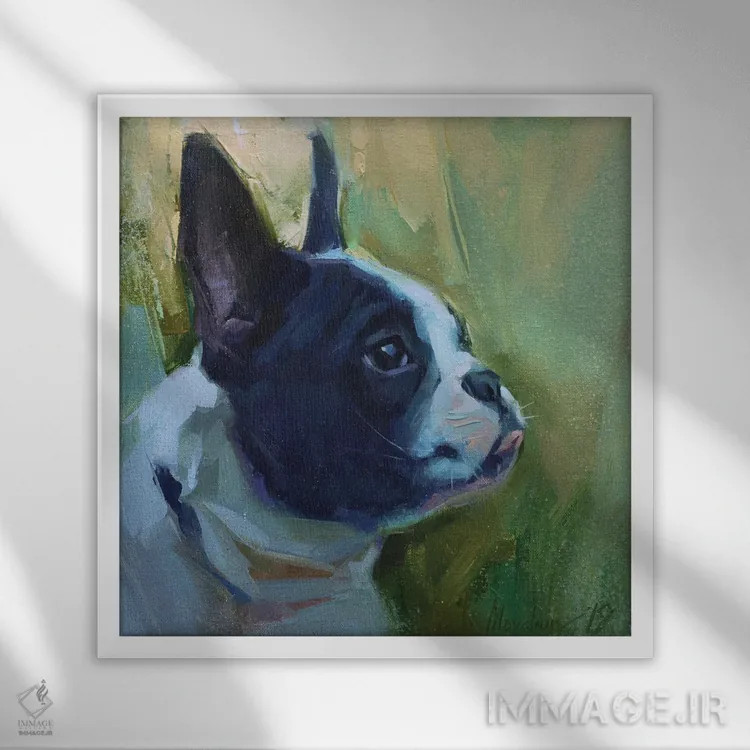 تابلو بولداگ (سگ) اثر الکس مووچون - نمای قابدار سفید
