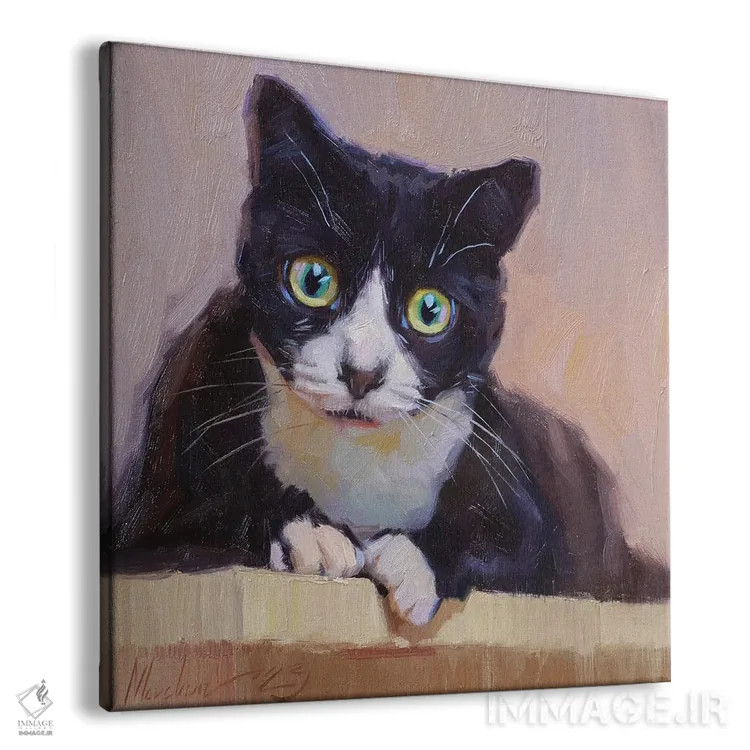 تابلو پرترهٔ گربهٔ سیاه با چشمان سبز اثر الکس مووچون - نمای پرسپکتیو محصول