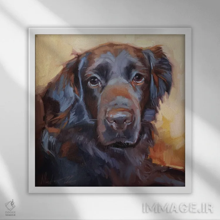 تابلو نقاشی سگ قهوهای اثر الکس مووچون - نمای قابدار سفید