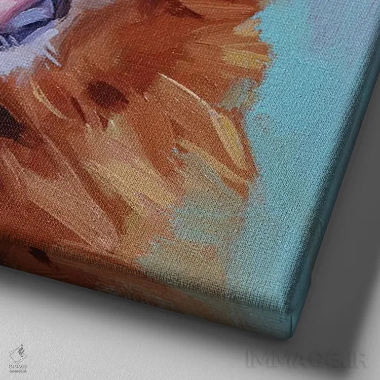 تابلو لابرادور طلایی خندان اثر الکس مووچون - نمای نزدیک بافت بوم