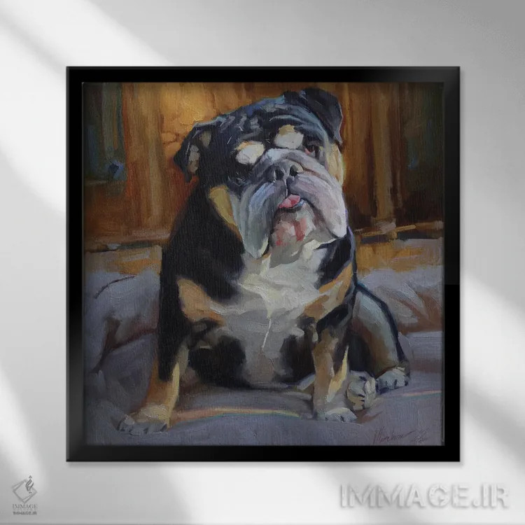تابلو نقاشی بولداگ انگلیسی اثر الکس مووچون - نمای قابدار مشکی