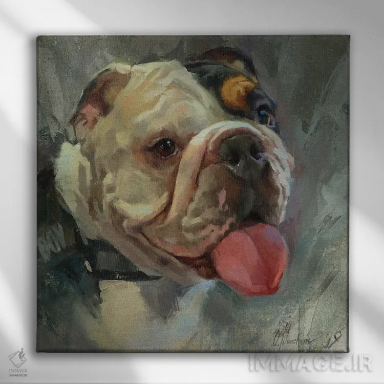 تابلو بولداگ بریتانیایی (سگ) اثر الکس مووچون - نمای روبهرو روی دیوار