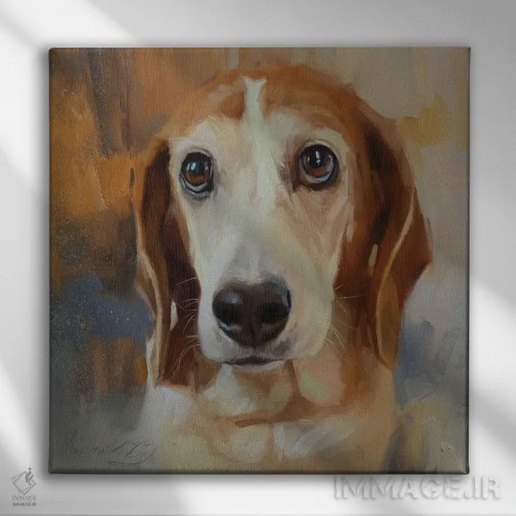 تابلو پرترهٔ بیگل (سگ) اثر الکس مووچون - نمای روبهرو روی دیوار