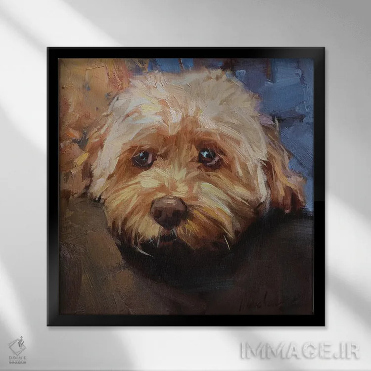 تابلو پرترهٔ مالتیپ (سگ) اثر الکس مووچون - نمای قابدار مشکی